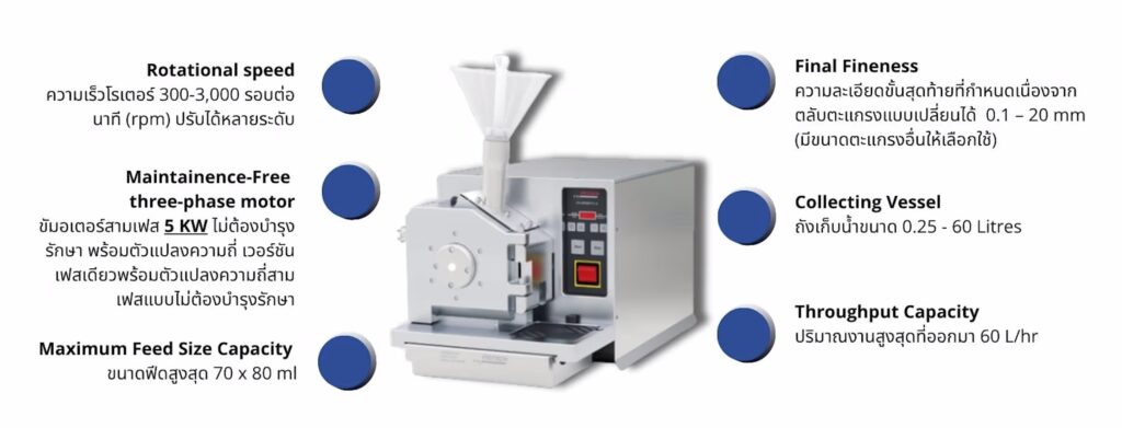 Feature FRITSCH Pulverisette 19 (P19) Universal Speed 300 - 3000rpm เครื่องบดตัวอย่างแบบใบมีดตัด